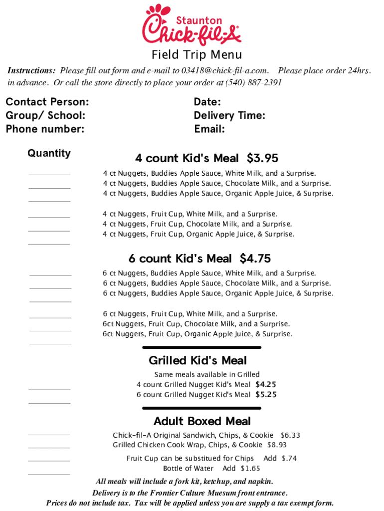 Fillable Online Chick-fil-A Kids Meal Fillable - Frontier Culture ...