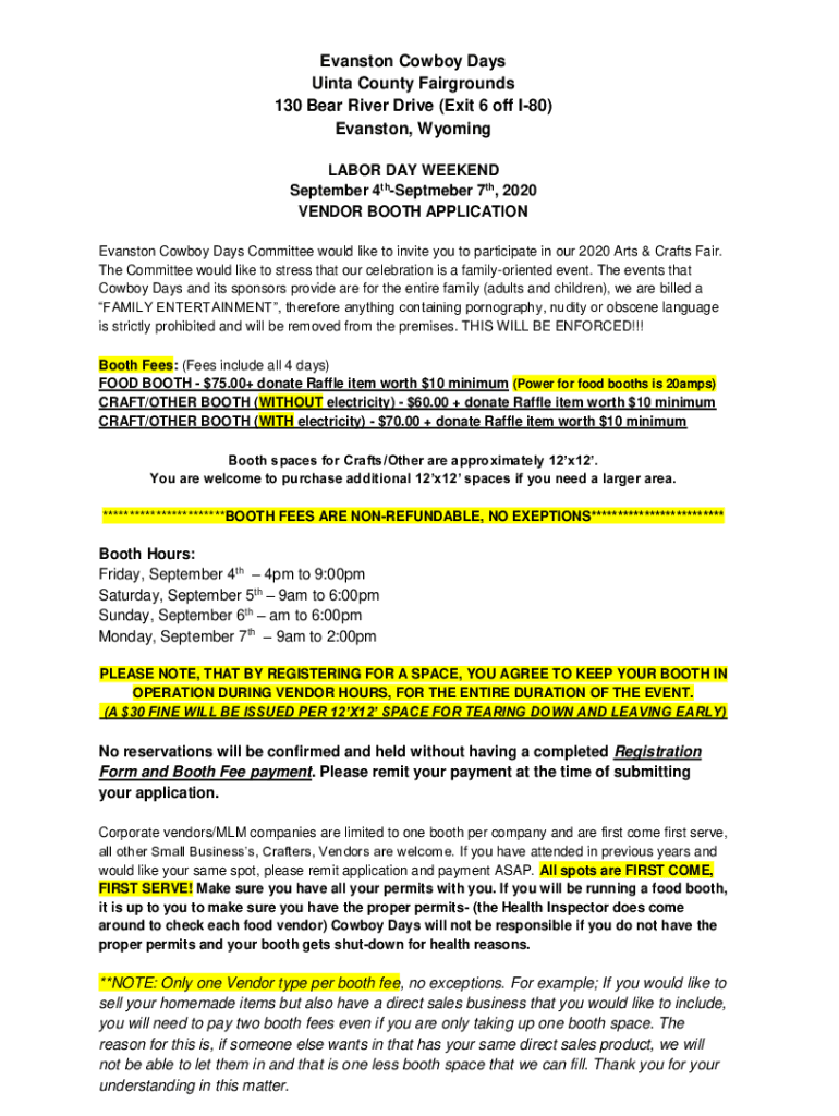 Fillable Online Evanston Cowboy Days Uinta County Fairgrounds 130 Bear