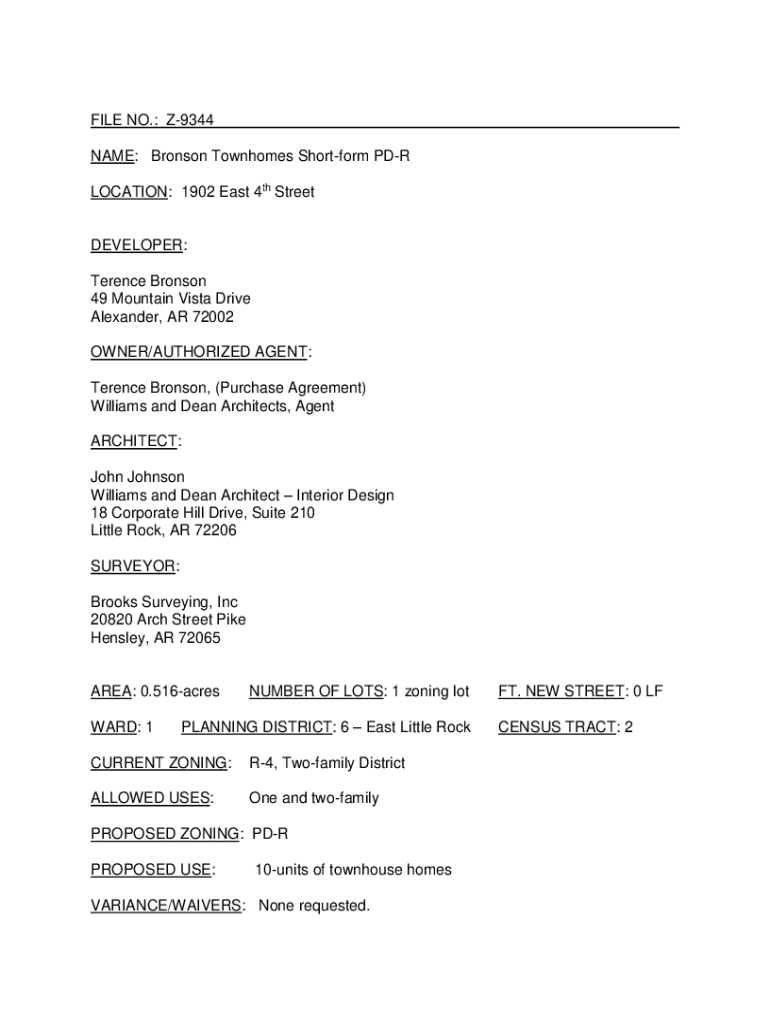 Fillable Online FILE NO. Z9344 NAME Bronson Townhomes Shortform PD