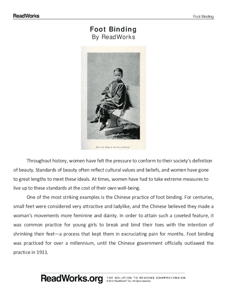 Fillable Online Foot Binding.pdf Foot Binding Foot Binding by ReadWorks Fax Email Print