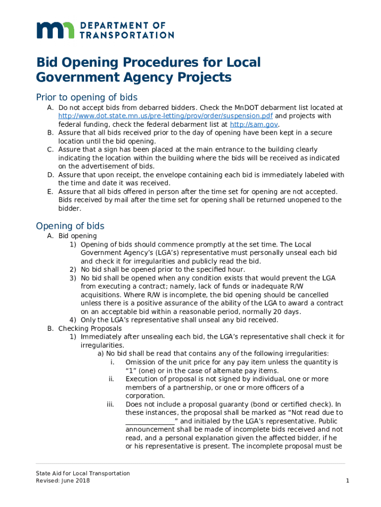 Prior to opening of bids Minnesota Department of Doc Template