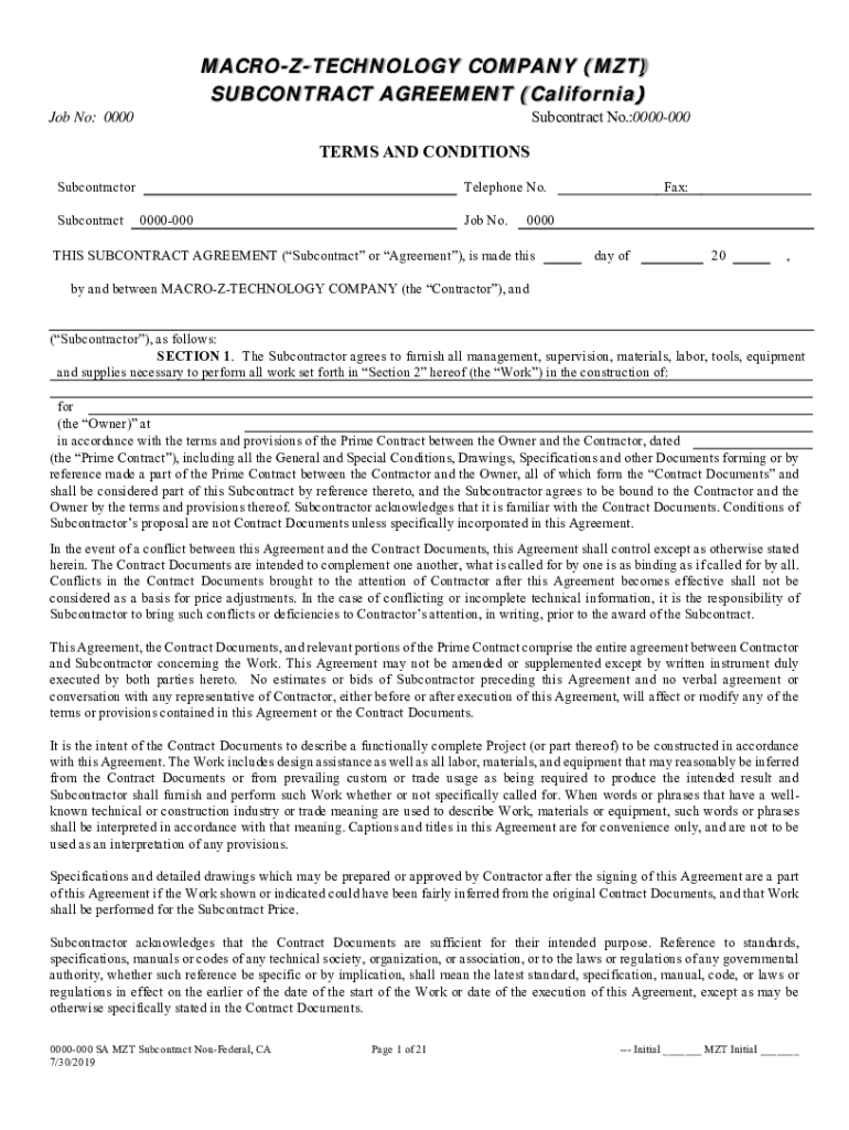 Fillable Online www.tocci.com04TBC-SubcontractLong-Form1STANDARD ...