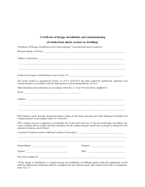 Certificate of design, installation and commissioning of ...