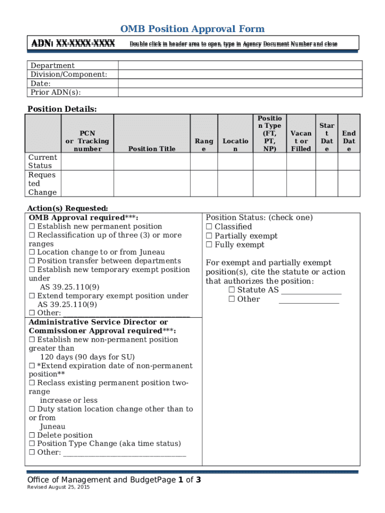 OMB Position Approval Alaska Department Of Doa Alaska Doc 