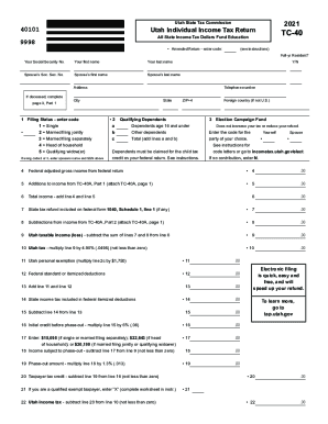 2021 TC-40 Utah Individual Income Tax - Full Packet of Returns and Instructions. Forms &amp;amp; Publications