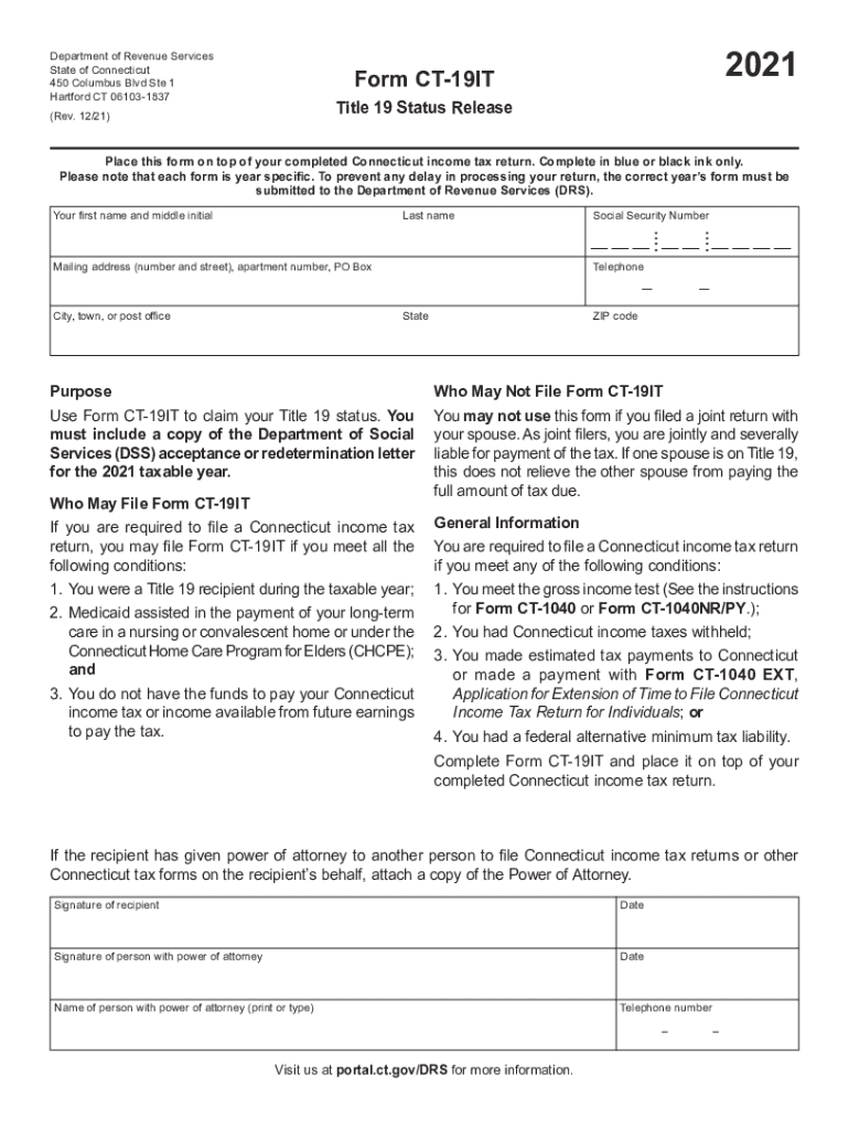 Form CT-19IT 2020 - CT -Connecticut's Official State Preview on Page 1