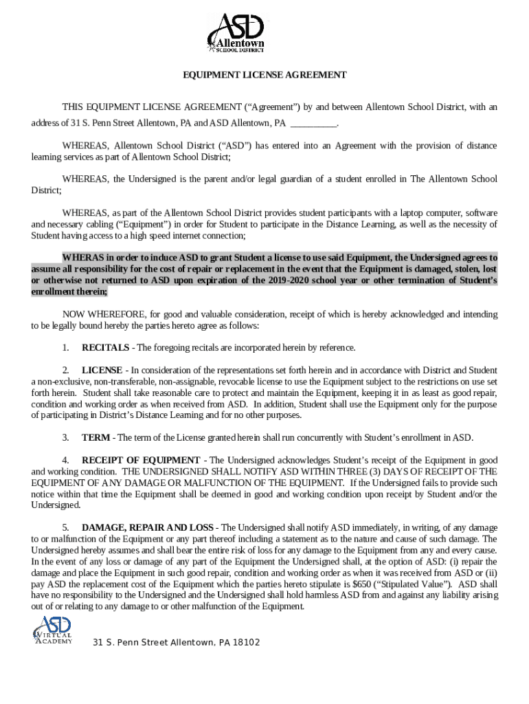 Equipment License Agreement Sample ContractsLaw Insider Doc Template pdfFiller