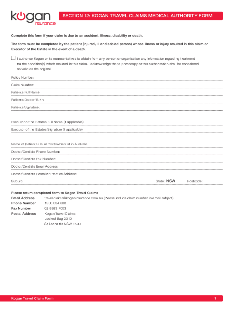 Fillable Online claims Travel Claims Medical Authority Form
