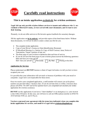 This is an intake application exclusively for eviction ...