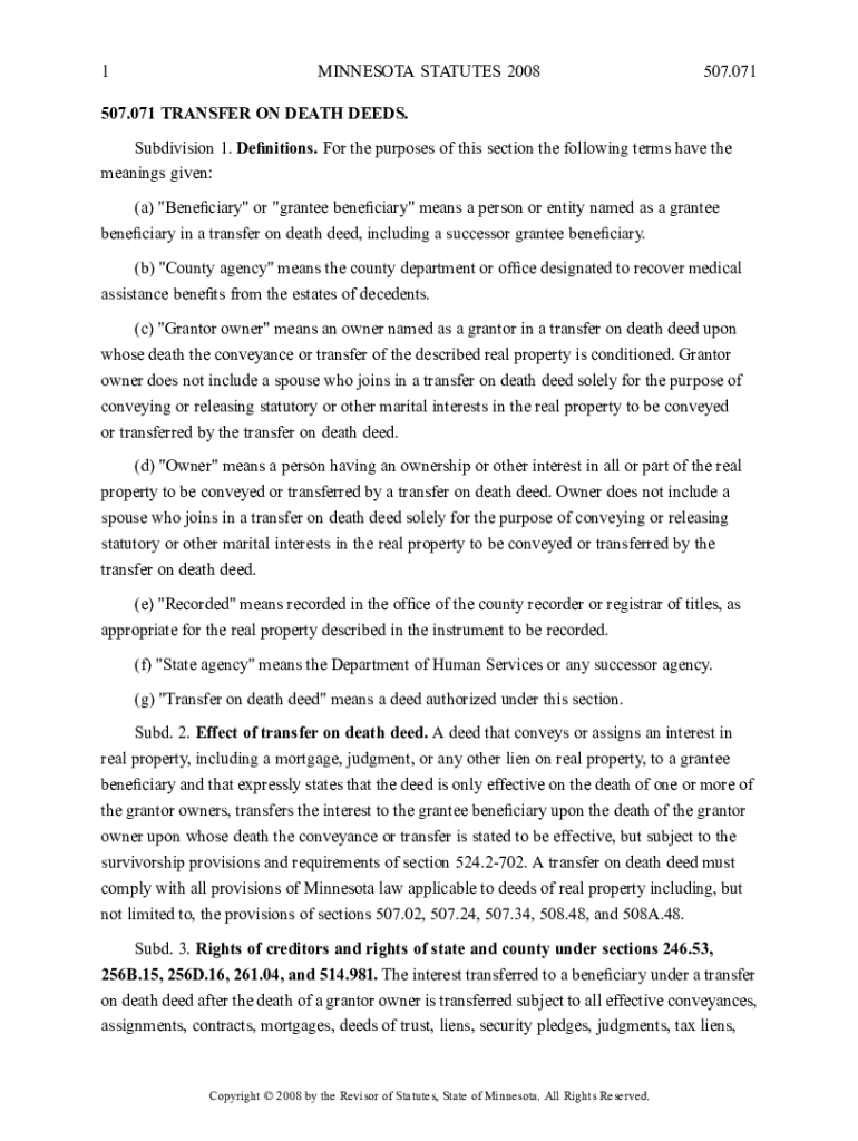 Fillable Online www.revisor.mn.govstatutescite507.071 TRANSFER ON DEATH
