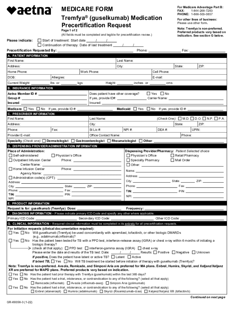 Fillable Online Aetna Rx MEDICARE Tremfya (guselkumab) Medication
