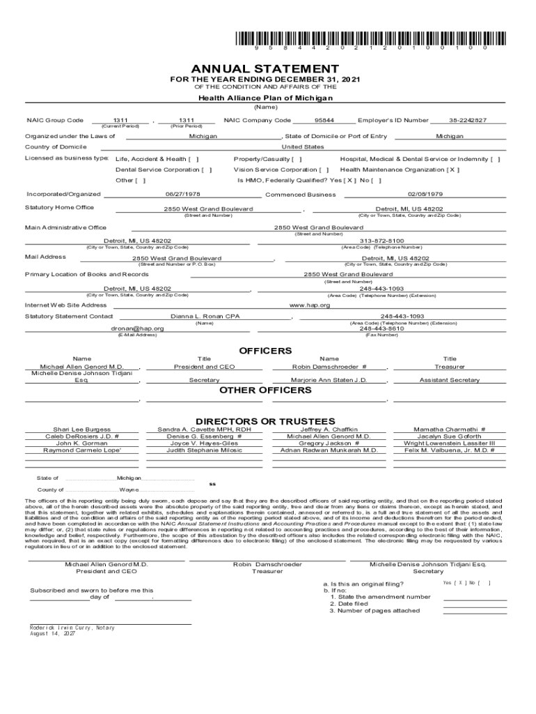 Fillable Online Health Market Conduct Annual Statement Data Call