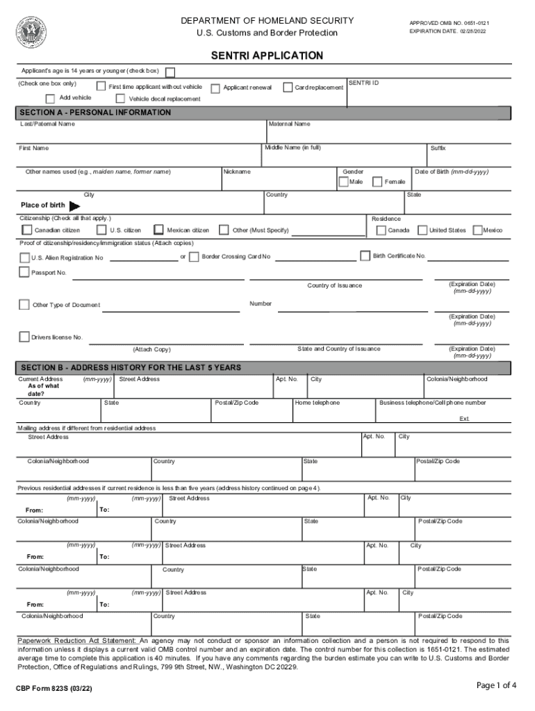 sentri application Preview on Page 1