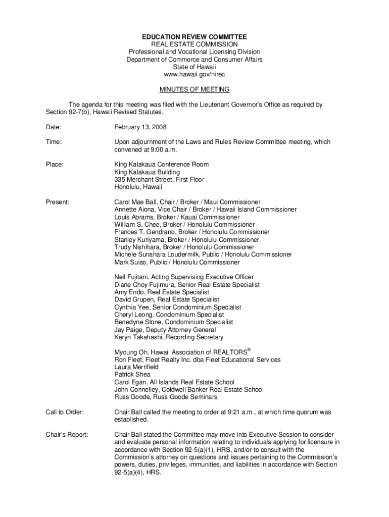 Fillable Online cca.hawaii.govrebfilesEDUCATION REVIEW COMMITTEE REAL ESTATE COMMISSION