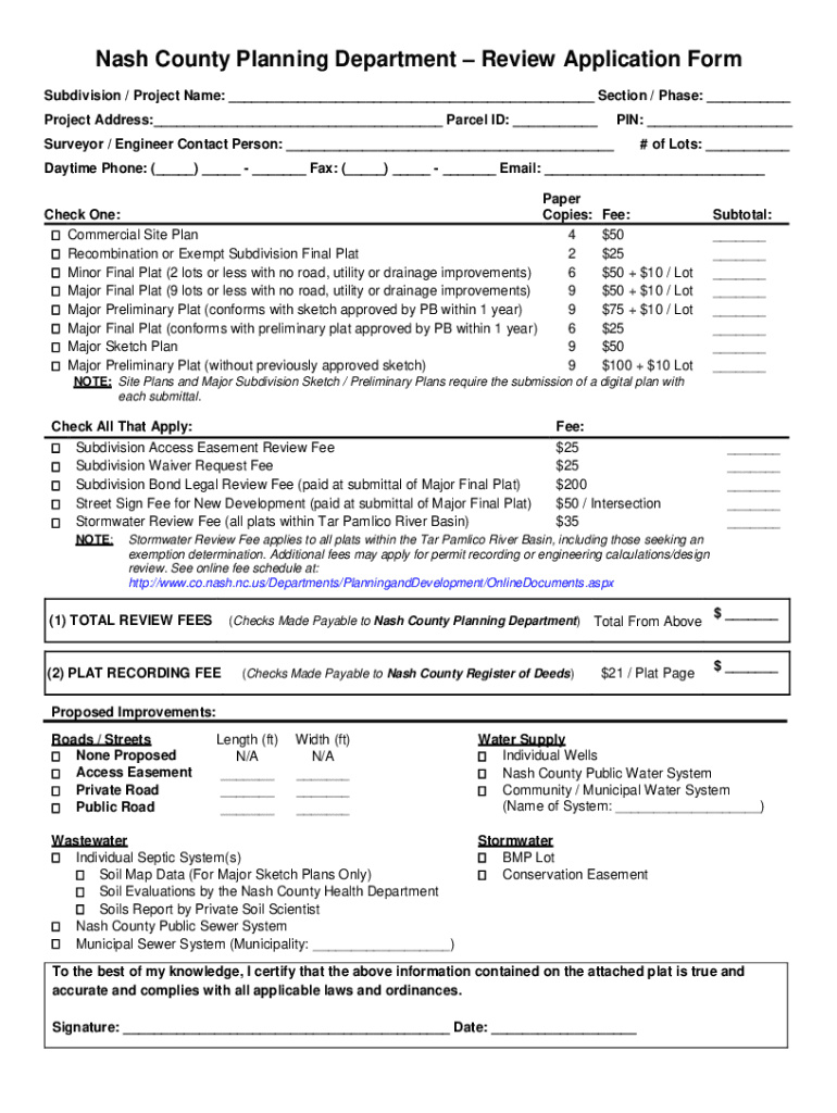 Fillable Online Nash County Planning Department Review Application Form