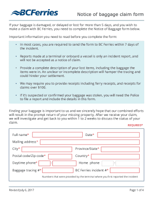 Fillable Online Notice of baggage claim form Fax Email Print - pdfFiller
