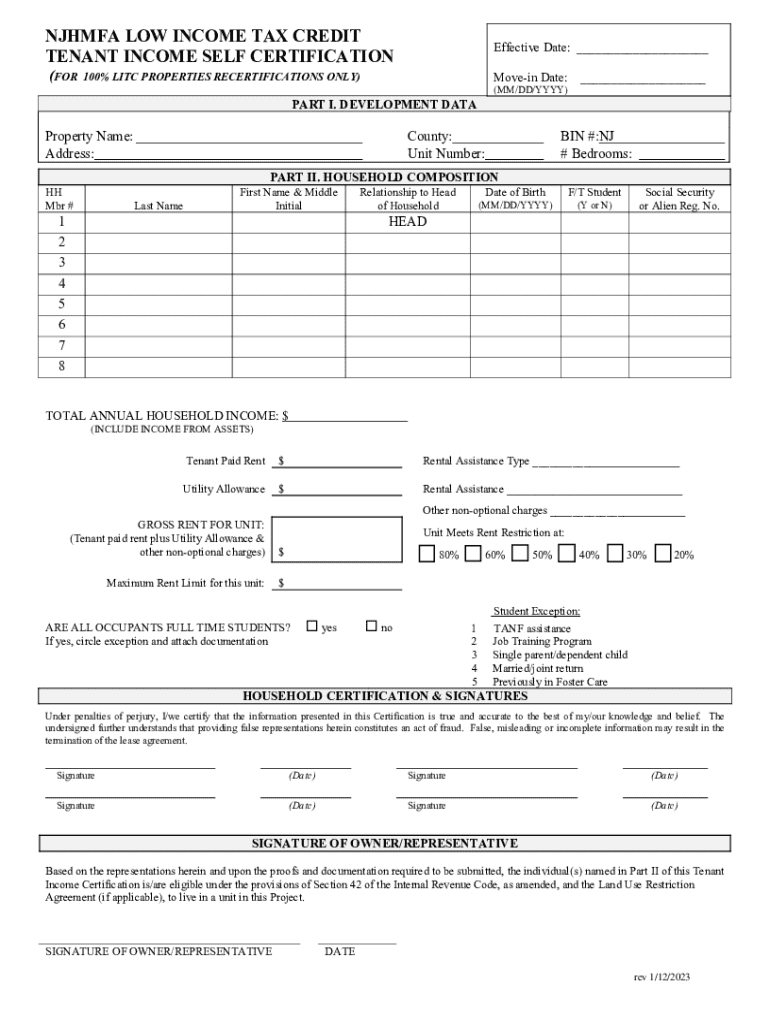 tenant income self certification Preview on Page 1