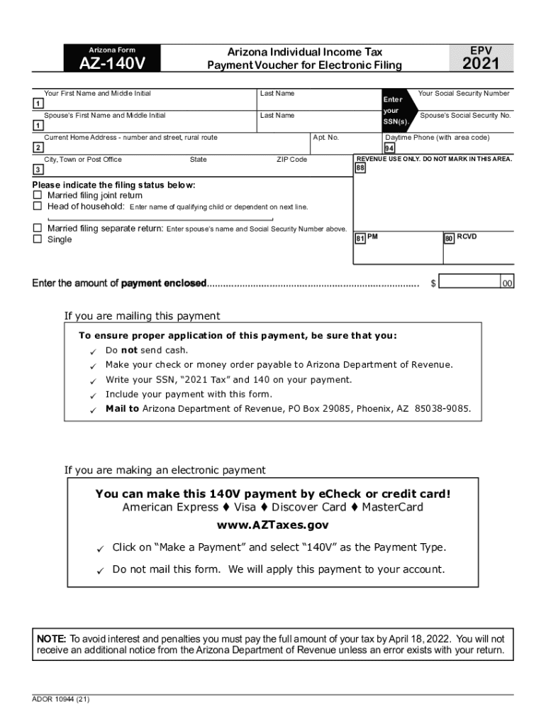 taxformfinder arizonaform-az-140vArizona Form AZ-140V (Arizona Individual Income Tax Payment Preview on Page 1