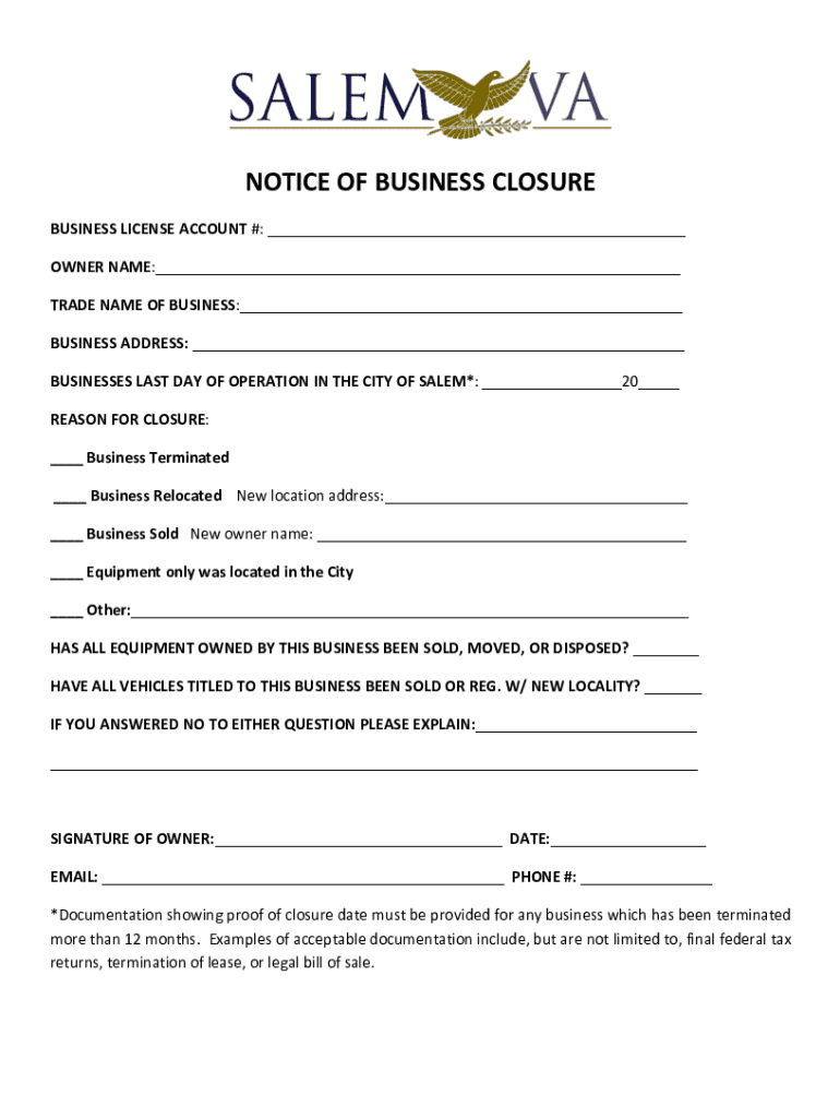 NOTICE OF BUSINESS CLOSURE docx Preview on Page 1