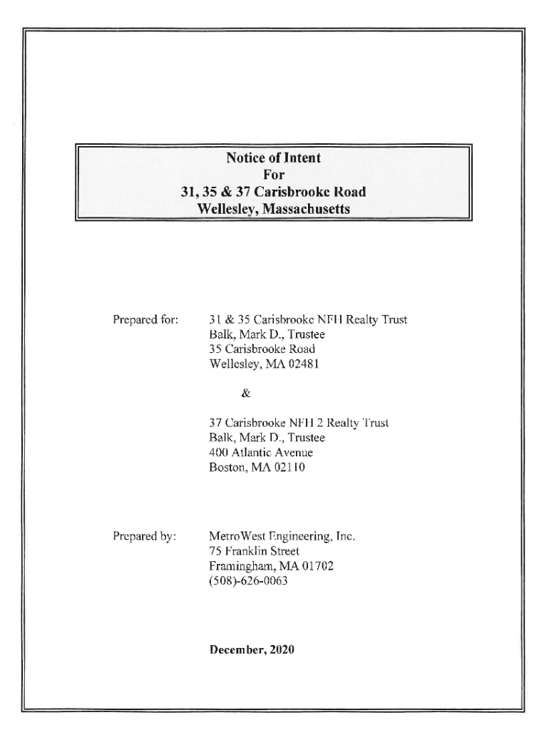 Fillable Online Notice of Intent For 31, 35 & 37 Carisbrooke Road Wellesley Fax Email Print