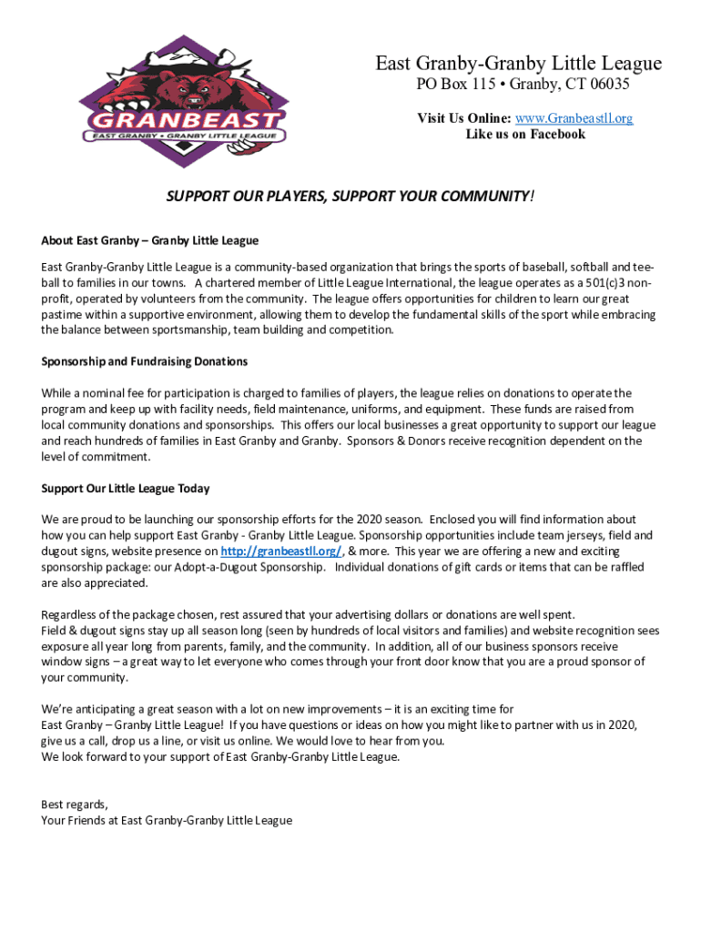 Fillable Online East GranbyGranby Little League Fax Email Print