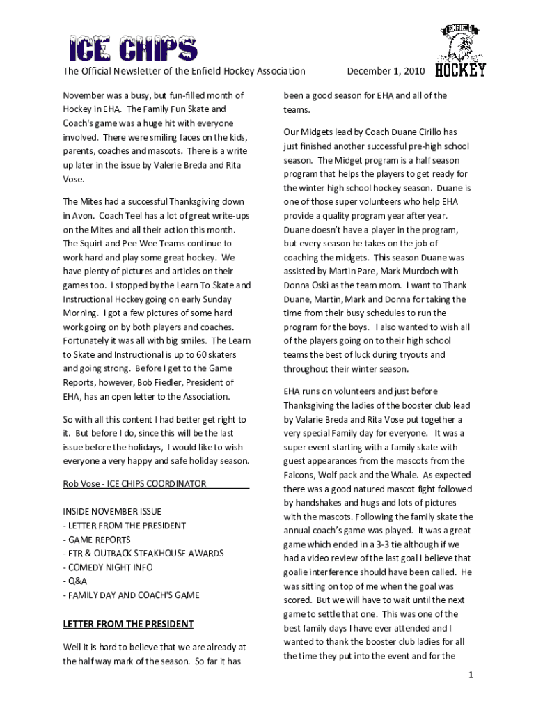 Fillable Online The Official Newsletter of the Enfield Hockey Association December Fax Email