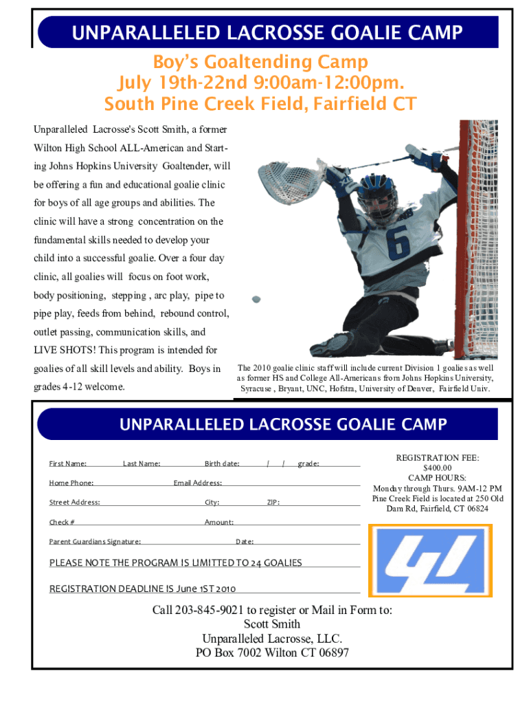 Fillable Online Boys Lacrosse Day Camp at