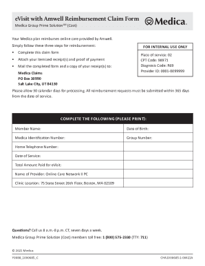 Fillable Online eVisit with Amwell Reimbursement Claim Form - medica ...