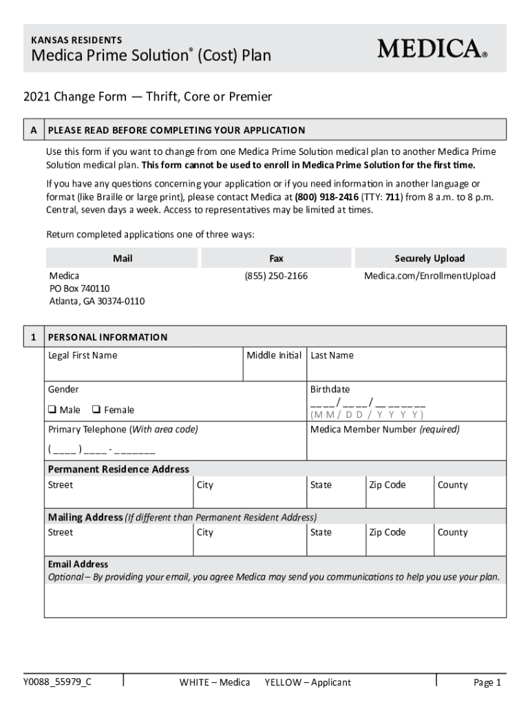 Fillable Online Medica Prime Solution (Cost) Plan 2021 Change Form