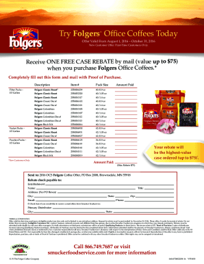 Fillable Online Free sample Folgers Coffee (Facebook offer) - The ...