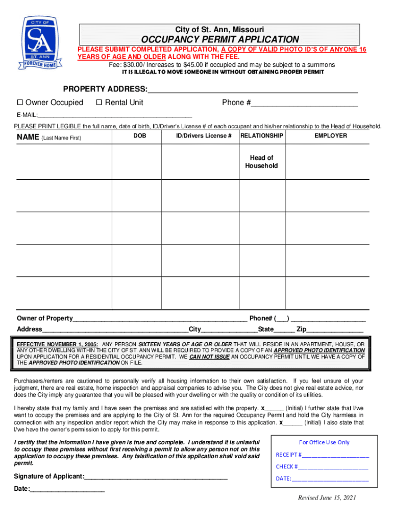 mo occupancy permit application Preview on Page 1