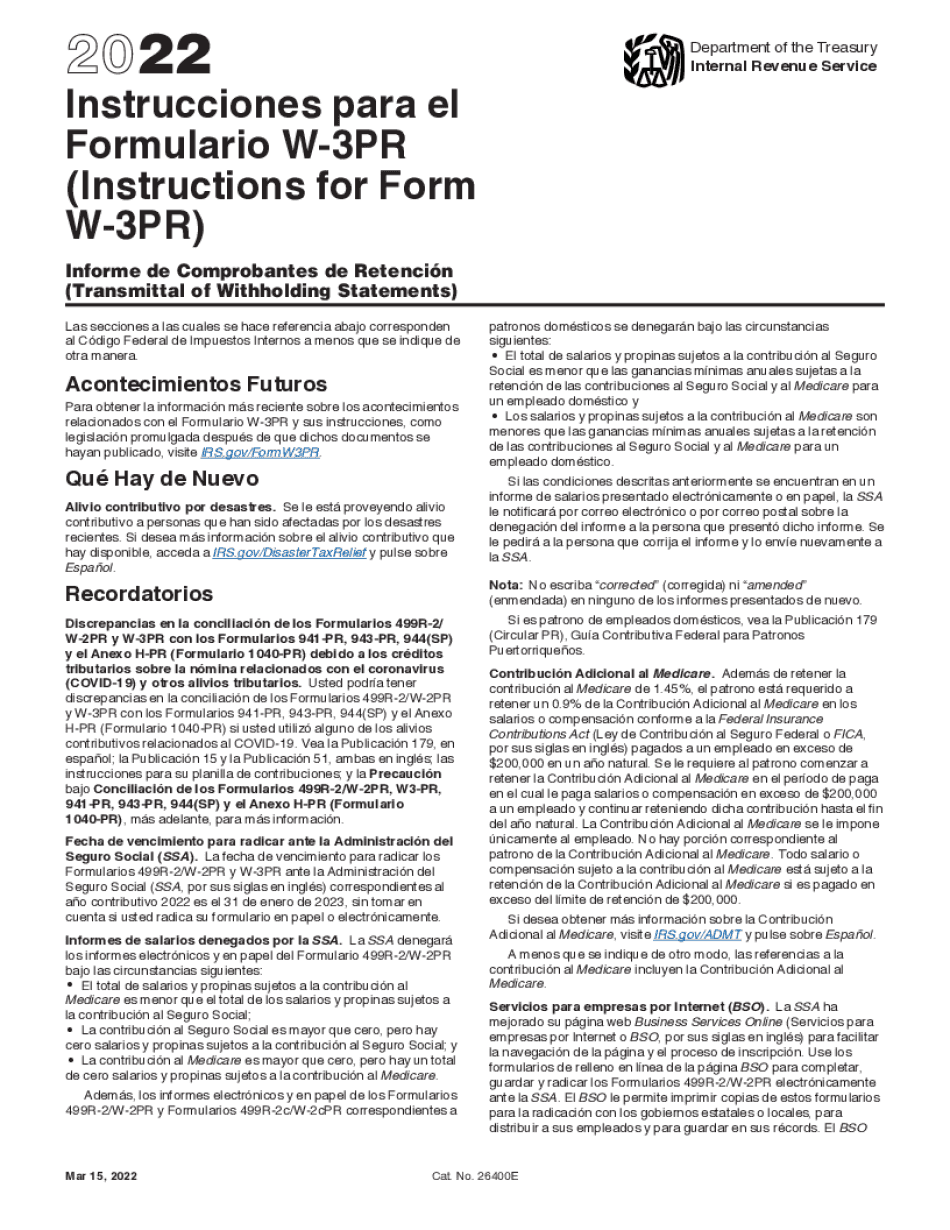 Type On Form Instructions W-3 (PR)