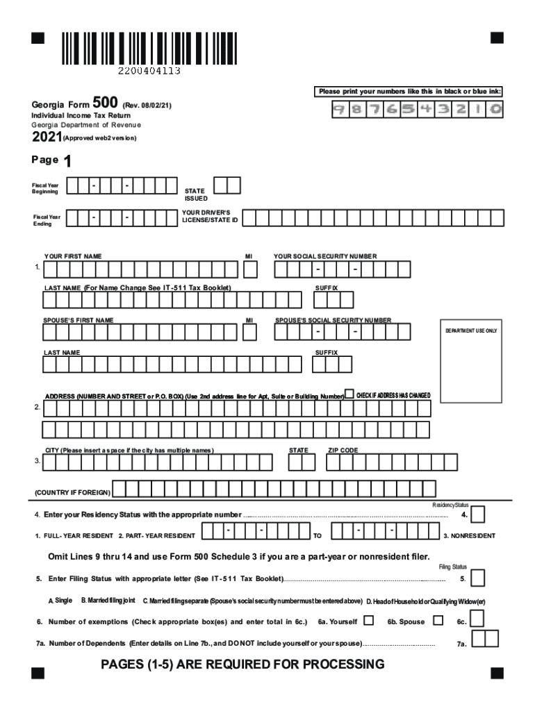 formsbank template274806Georgia Form 500 Draft - Individual Income Tax Return Preview on Page 1