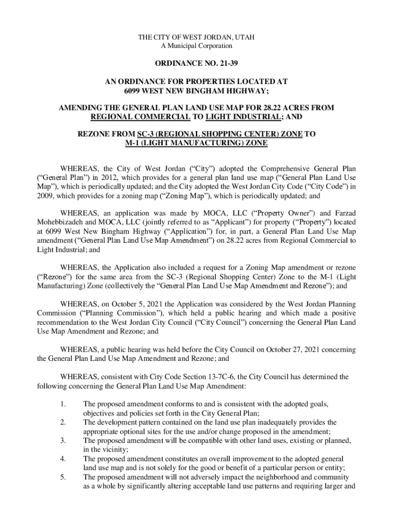 Fillable Online 1 THE CITY OF WEST JORDAN, UTAH 2 ORDINANCE NO. 2204 AN Fax Email Print