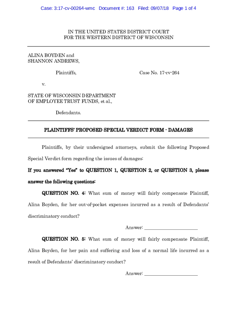 Fillable Online files eqcf Plaintiff's Proposed Special Verdict Form Damages (ljd and amk