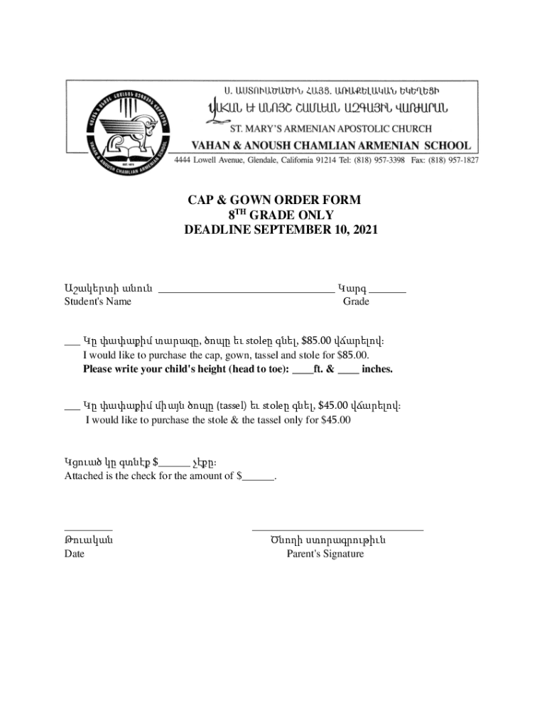 Fillable Online Cap and Gown Order Form.docx CAP GOWN ORDER FORM