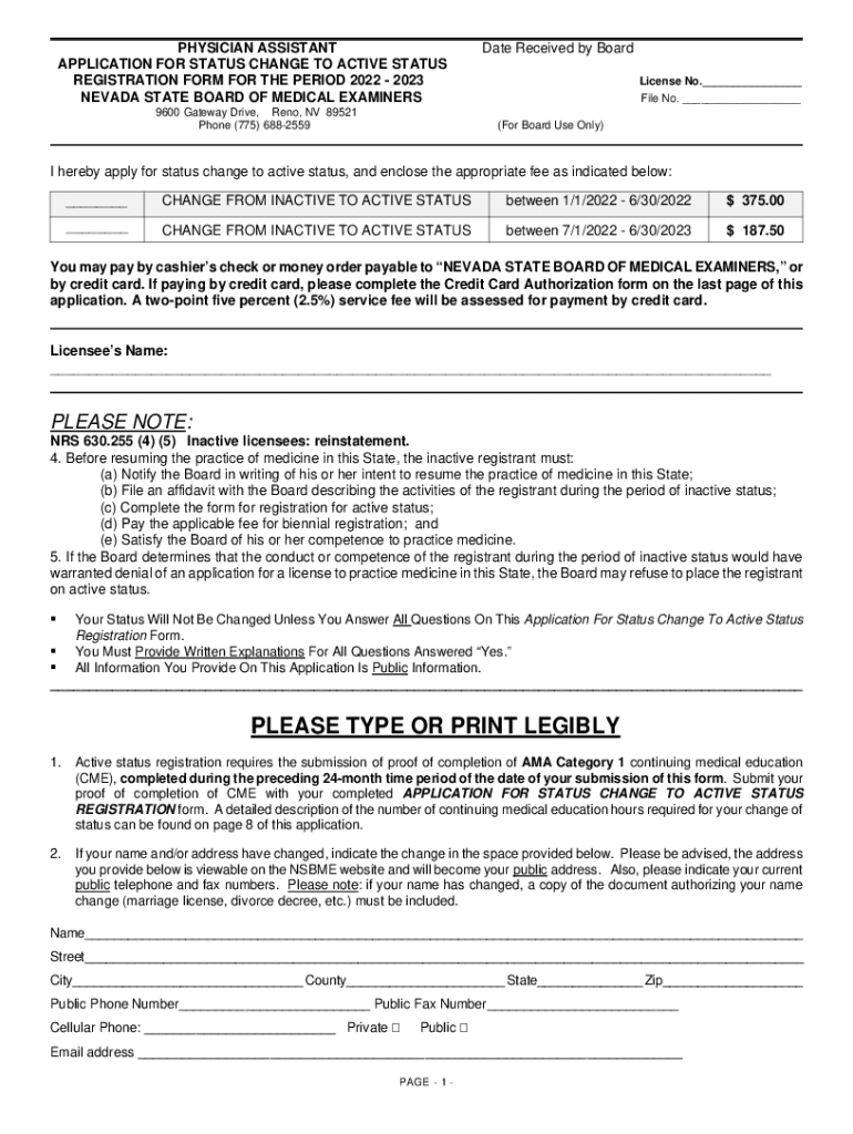 Fillable Online medboard nv medboard.nv.govFormsPhysicianAsstPhysician