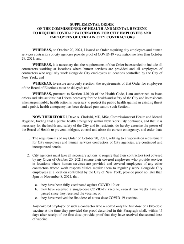 SUPPLEMENTAL ORDER OF THE COMMISSIONER OF HEALTH AND Preview on Page 1