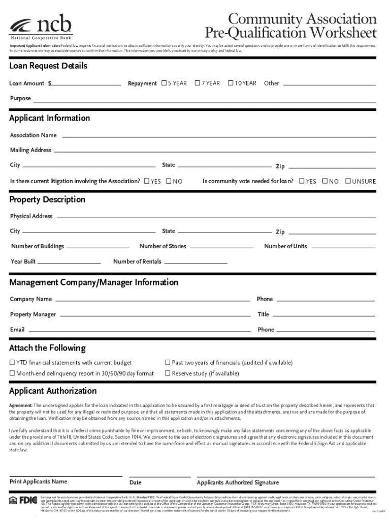 impact ncb coophubfsassetsCommunity Association Pre-Qualification Worksheet Preview on Page 1