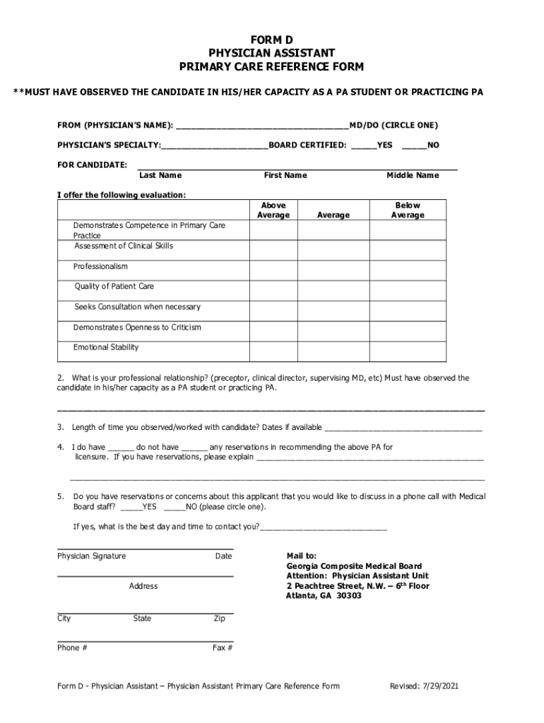 physician assistant reference form Preview on Page 1