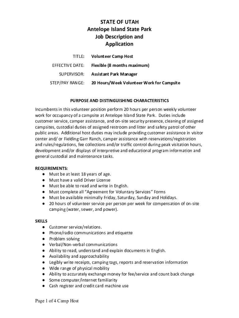 Fillable Online STATE OF UTAH Antelope Island State Park Job