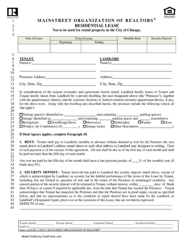 mainstreet organization of realtors residential lease Preview on Page 1
