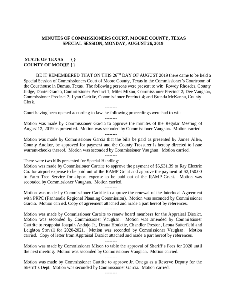 Public Notices Moore County, Texas Doc Template pdfFiller