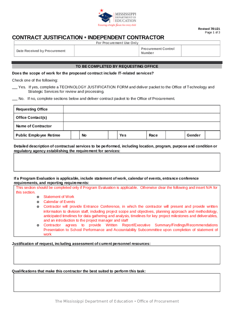 CONTRACT JUSTIFICATION Doc Template pdfFiller