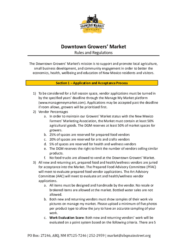 Fillable Online Vendor Rules and Regulations Old Town Farm & Art