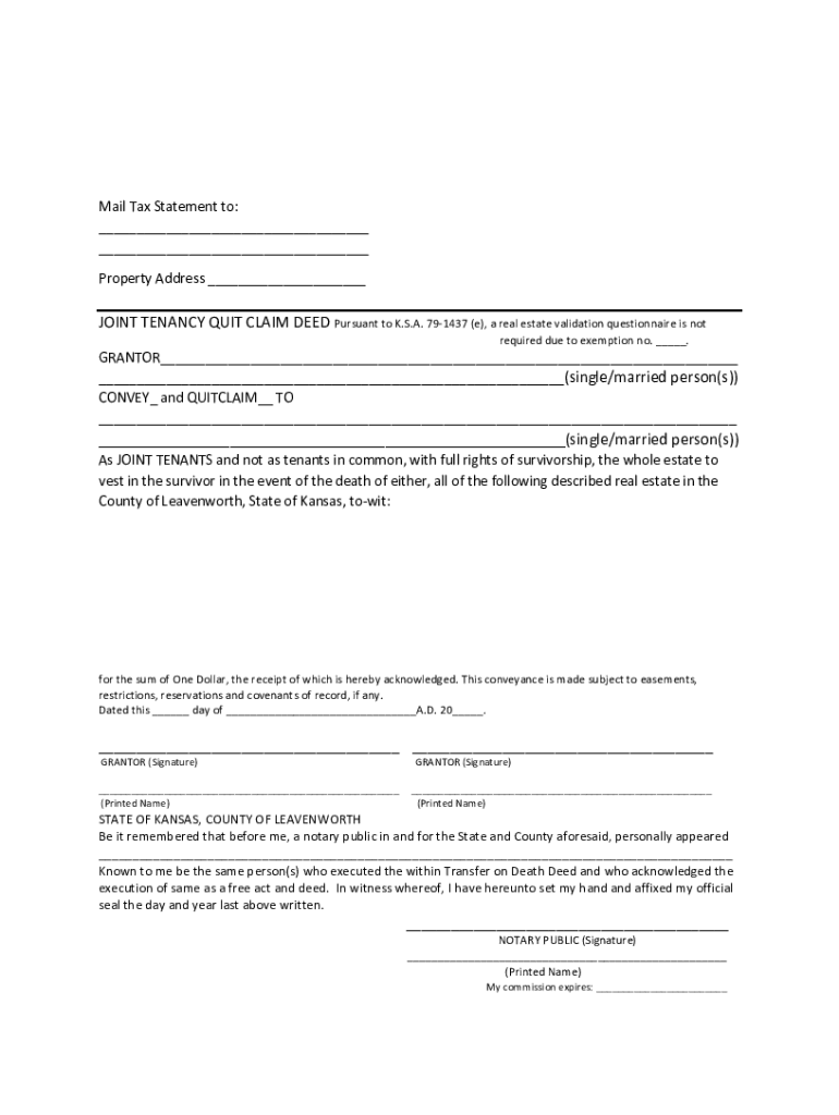 Fillable Online files.leavenworthcounty.govDepartmentRODJOINT TENANCY