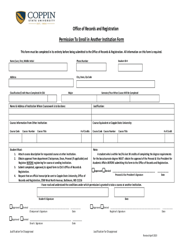 Fillable Online catalog.coppin.educontentRecords and Registration
