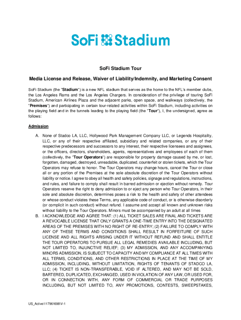 sofi stadium tours waiver