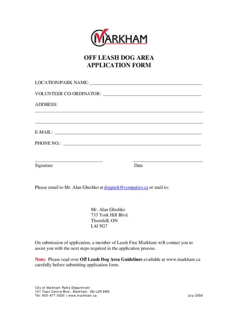 Fillable Online Off Leash Dog Area Application Form. Off Leash Dog Area