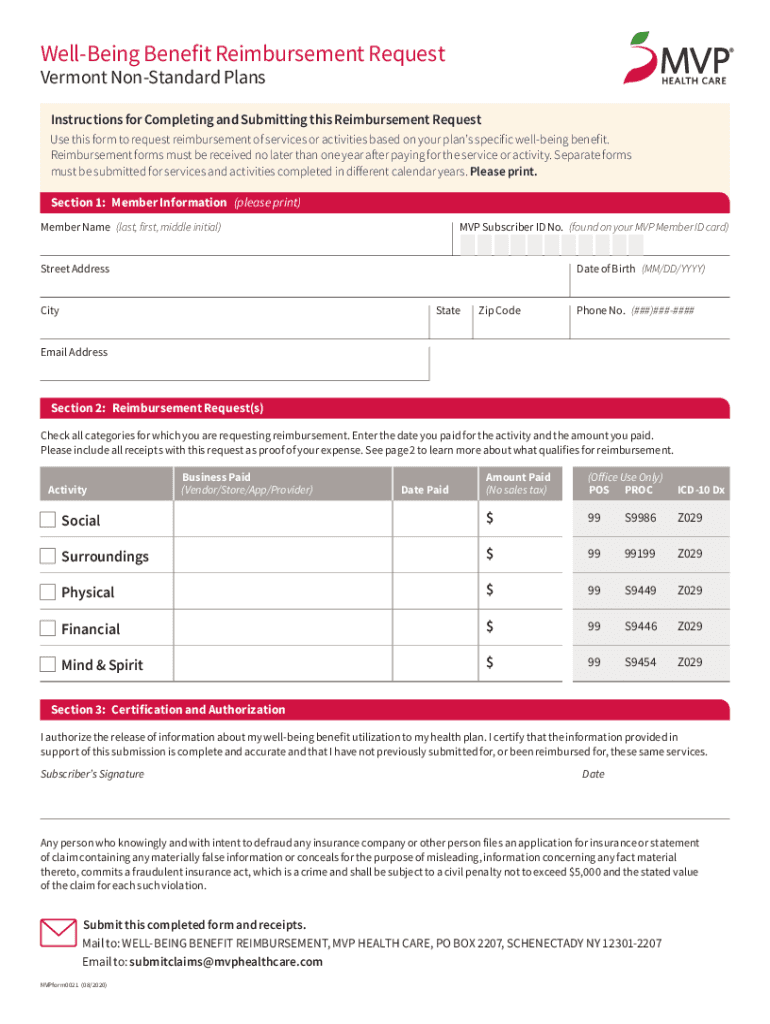 Fillable Online MVP WellBeing Benefit Reimbursement Request. MVP Well